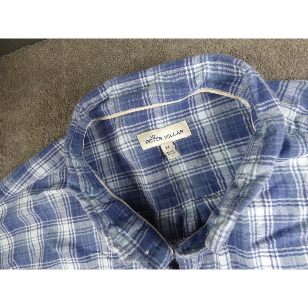 Peter Millar Mens Blue White Plaid Button Down Shirt XL MF19W80CVL - Picture 4 of 9